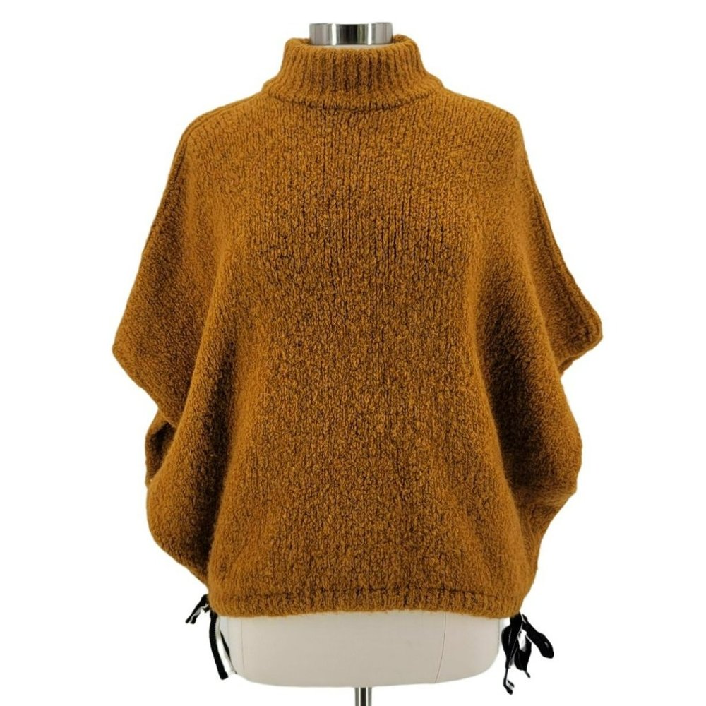Sita Murt/ Knit Poncho Mustard Yellow Thick Chunky Sweater Womens OS